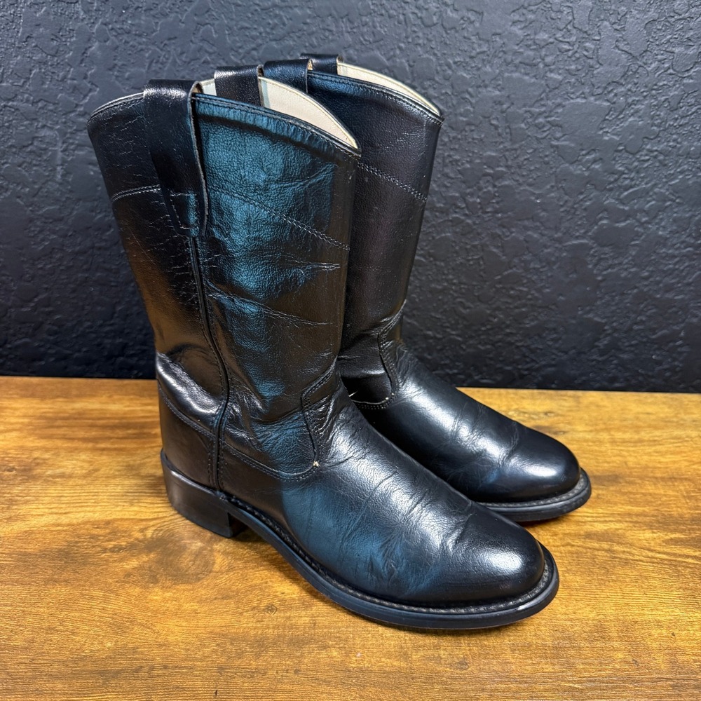 Old West CRY4110G Black Leather Western Roper Boots Youth Size 3.5